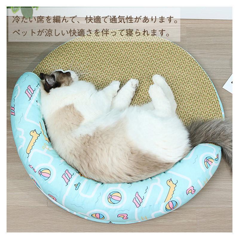 ペットベッド 夏 猫用 ベッド 猫マット 犬 ござ ペット ひんやりマット 小型犬 猫 涼感マット 熱中症 対策 通気 接触冷感 枕付き 涼しい 涼感 滑り止め 洗える｜urushibara-store｜05