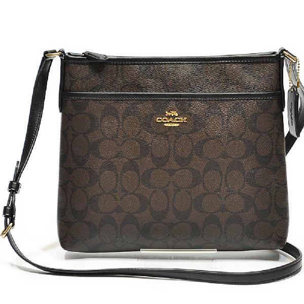 【並行輸入品】 コーチ COACH 斜め掛け ショルダー バッグ F29210 IMAA8 PVC シグネチャー ジップ ファイル クロスボディー ブラウン/ブラッ | COACH