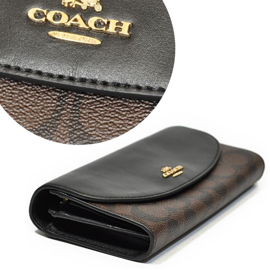 訳あり コーチ COACH 財布 長財布 F54022 IMAA8 PVC シグネチャー スリム エンベロープ ブラウン/ブラック