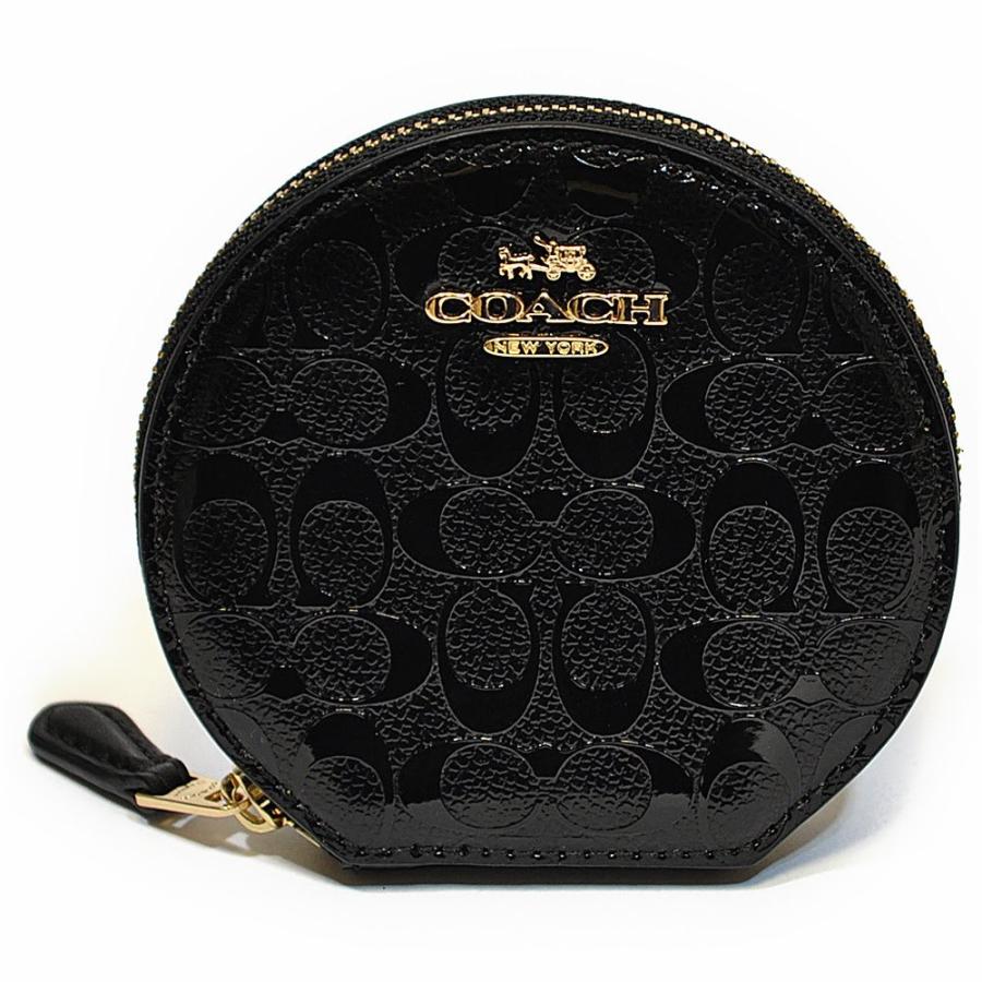 コーチ COACH 財布 小銭入れ F54840 IMBLK シグネチャー デボスド パテント レザー ラウンド コインケース ブラック｜uruzz