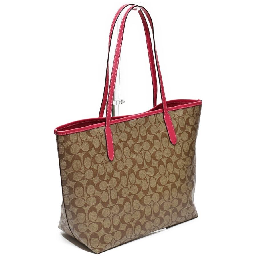 【並行輸入品】 コーチ トート バッグ COACH 5696 IMD9S PVC シグネチャー シティ トート カーキ/フューシャ | COACH | 03