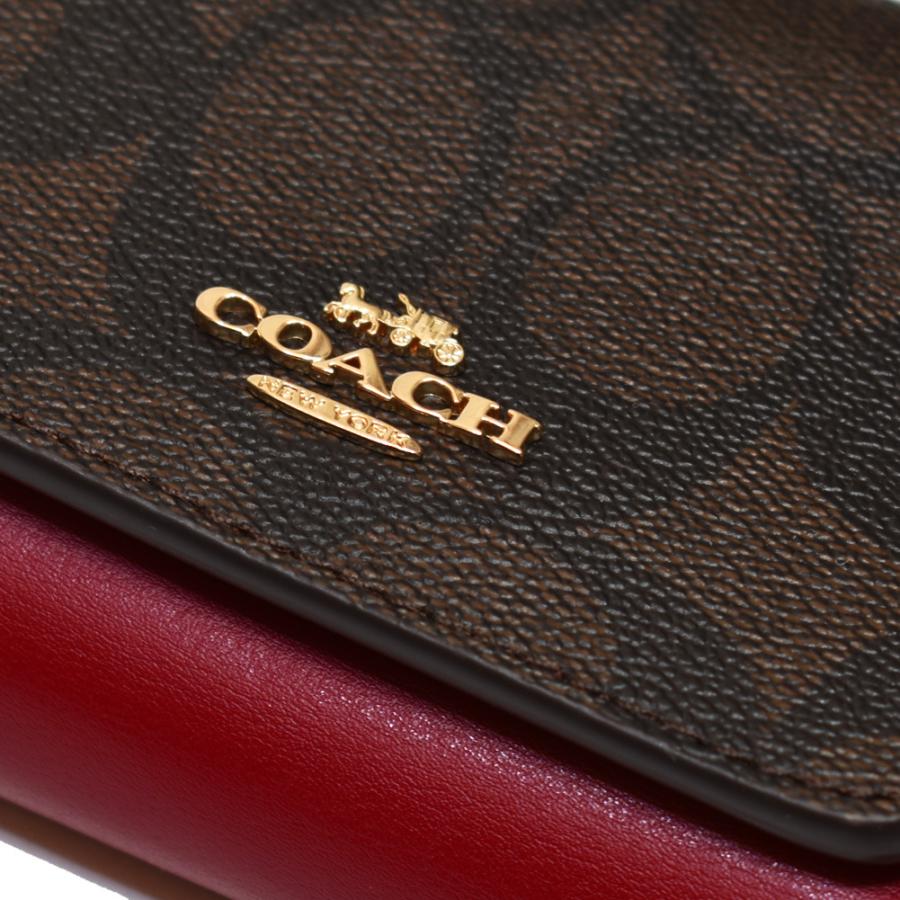 【新品！】COACH / コーチ 財布 ブラウン×レッド： 7331 IMRVQ コーチ アウトレット COACH 三つ折り財布 シグネチャー BROWN