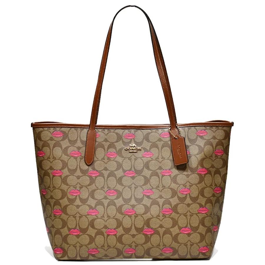 【並行輸入品】 コーチ トート バッグ COACH C3247 IMSIU リップス プリント PVC シグネチャー シティ トート カーキ ピンクマルチ | COACH