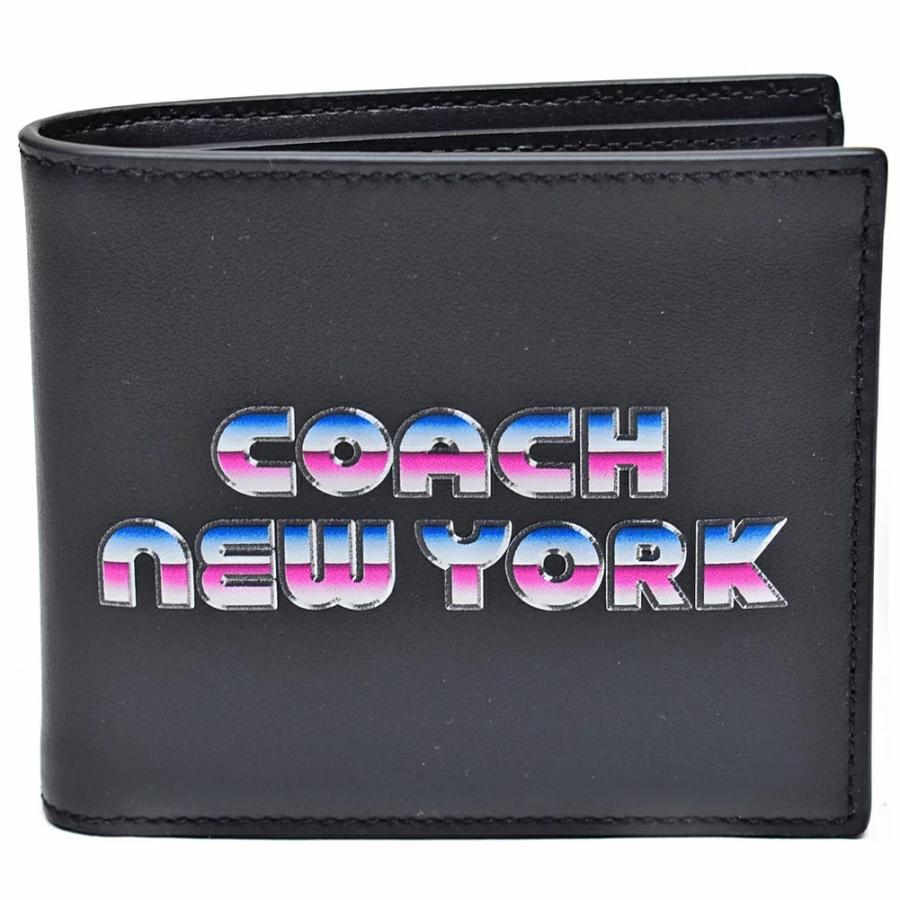 コーチ COACH 財布 折財布 メンズ C3412 FC3412 QB/BK 80’S ニューヨーク グラフィック レザー ダブルビル ウォレット ブラック｜uruzz