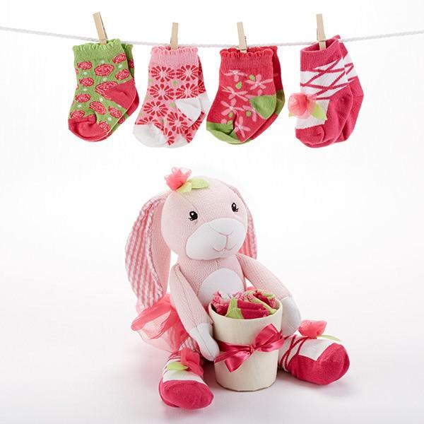 ベビーアスペン 女の子用うさぎぬいぐるみと花柄ソックス4足セット バニー Babyaspen Antoniodomingo Es
