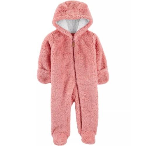 カーターズ ロンパース Carter S 女の子用ピンクモコモコふわふわ耳フード付き防寒フリース足つきカバーオール アウター ジャケット Morenotafurt Com