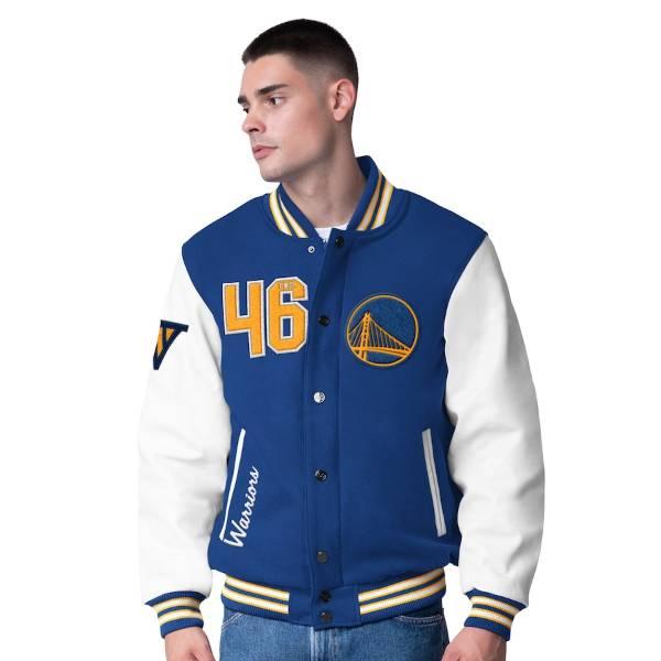 NBA公式 メンズ アウター スタジャン ゴールデンステイト・ウォリアーズ ステフィン・カリー Warriors Moneyball Wool & Leather Varsity Jacketの画像