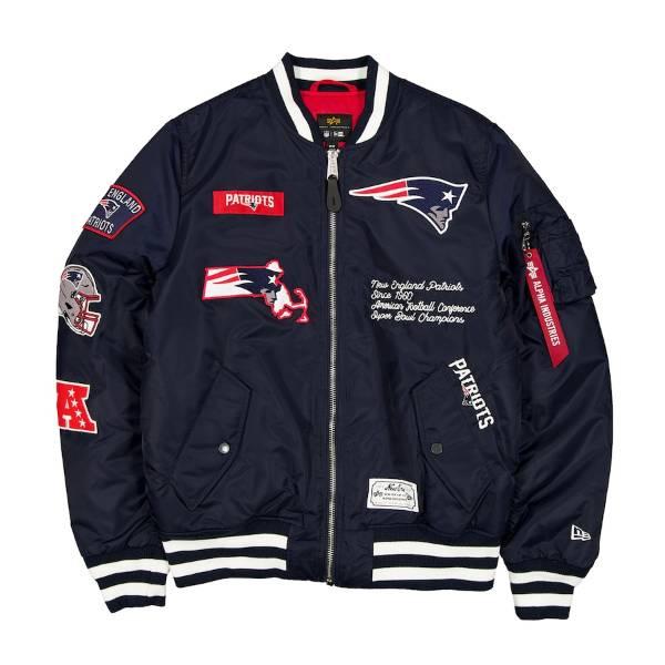 NFL公式 メンズ アウター ジャケット MA-1 スタジャン ジャケット ニューエラ New Era x Alpha Industries ニューイングランド・ペイトリオッツ Patriotsの画像