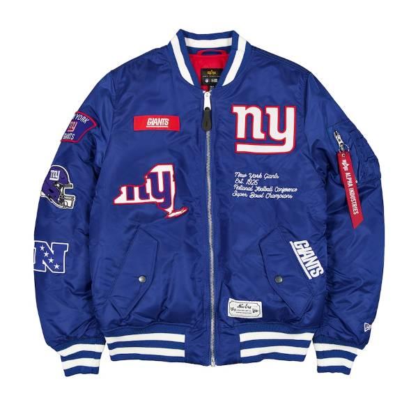 NFL公式 メンズ アウター ジャケット MA-1 スタジャン ジャケット ニューエラ New Era x Alpha Industries ニューヨーク・ジャイアンツ New York Giantsの画像