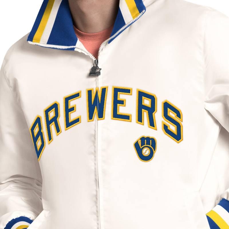 Starter スターター MLB公式 メンズ スタジャン ジャケット アウター ミルウォーキー・ブルワーズ ブリュワーズ Milwaukee Brewersの画像