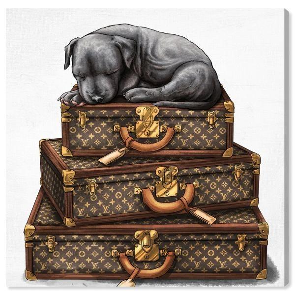 送料無料 Oliver Gal オリバーガル 41x41cm Sleeping Pitbull Suitcase ルイ・ヴィトン Vuitton
