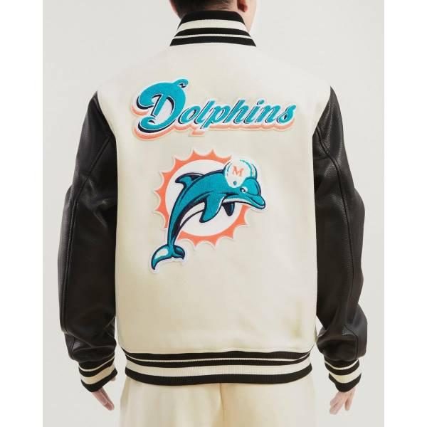 プロスタンダード NFL公式 メンズ アウター ジャケット スタジャン アメフト マイアミ・ドルフィンズ MIAMI DOLPHINS RETRO CLASSIC RIB WOOL VARSITY JACKETの画像