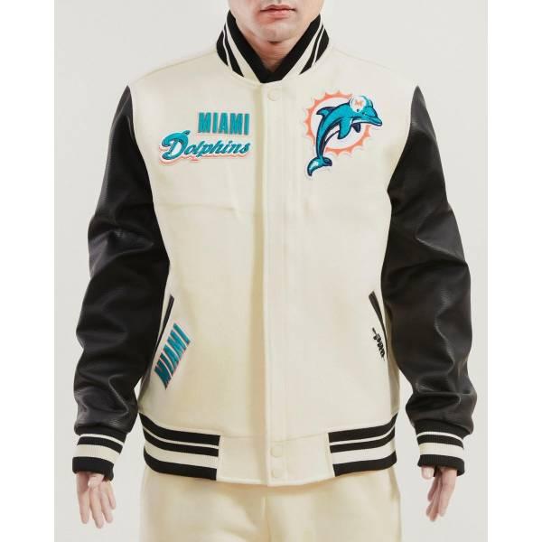 プロスタンダード NFL公式 メンズ アウター ジャケット スタジャン アメフト マイアミ・ドルフィンズ MIAMI DOLPHINS RETRO CLASSIC RIB WOOL VARSITY JACKETの画像