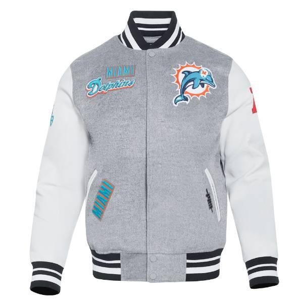 プロスタンダード NFL公式 メンズ アウター ジャケット スタジャン アメフト マイアミ・ドルフィンズ MIAMI DOLPHINS RETRO CLASSIC RIB WOOL VARSITY JACKETの画像