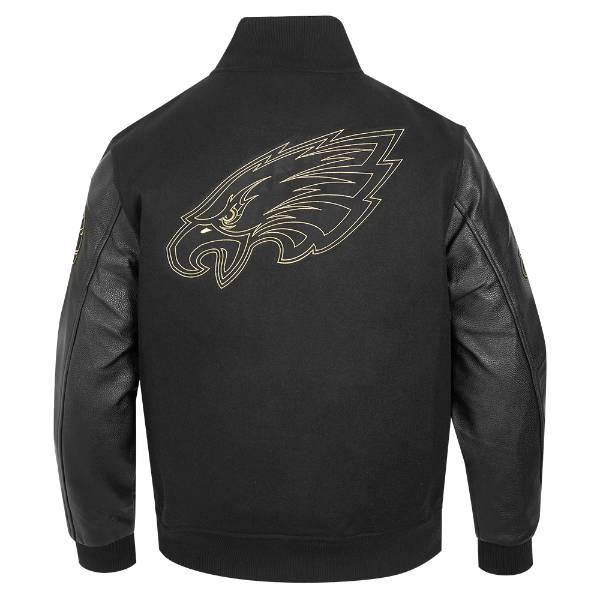 プロスタンダード NFL公式 メンズ アウター ジャケット スタジャン フィラデルフィア・イーグルス PHILADELPHIA EAGLES BLACK & GOLD WOOL VARSITY JACKETの画像