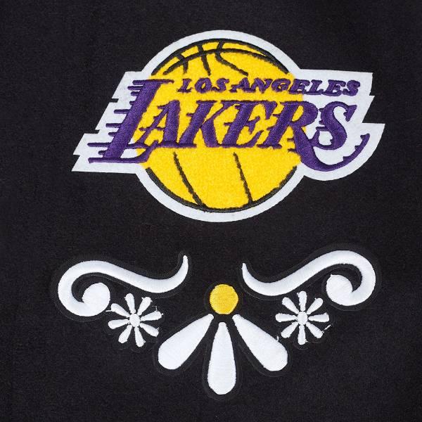 NBA ロサンゼルス レイカーズ レブロン 刺繍ロゴ 袖レザー スタジャン L NBA ロサンゼルス レイカーズ レブロン 刺繍ロゴ 袖レザー スタジャン