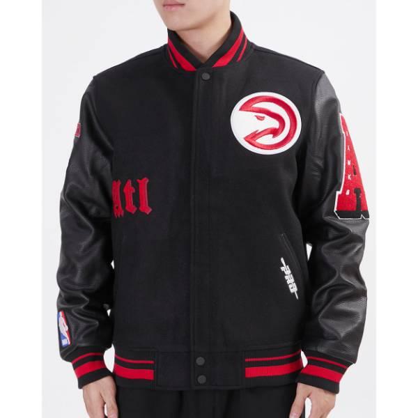 プロスタンダード NBA公式 メンズ アウター バーシティジャケット スタジャン ジャンパー アトランタ・ホークス ATLANTA HAWKS OLD ENGLISH VARSITY JACKETの画像