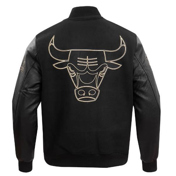 プロスタンダード NBA公式 メンズ アウター バーシティジャケット スタジャン ジャンパー シカゴ・ブルズ CHICAGO BULLS BLACK & GOLD WOOL VARSITY JACKETの画像