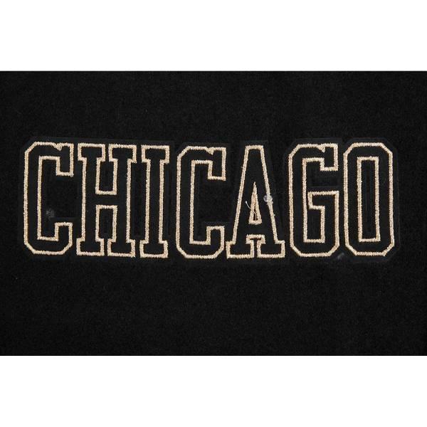 プロスタンダード NBA公式 メンズ アウター バーシティジャケット スタジャン ジャンパー シカゴ・ブルズ CHICAGO BULLS BLACK & GOLD WOOL VARSITY JACKETの画像