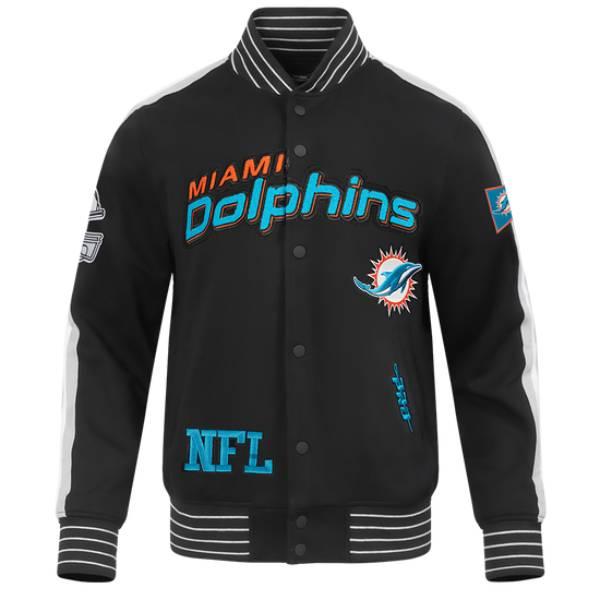 NFL公式 メンズ アウター スタジャン バーシティジャケット プロスタンダード マイアミ・ドルフィンズ MIAMI DOLPHINS PRO GAME DAY DBL KNIT JACKETの画像