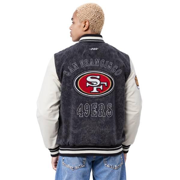 NFL公式 メンズ アウター スタジャン ジャケット プロスタンダード サンフランシスコ・49ERS SAN FRANCISCO 49ERS REBEL ATHLETICS MEN'S DENIM VARSITY JACKETの画像