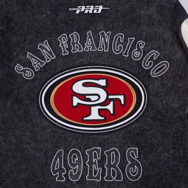 NFL公式 メンズ アウター スタジャン ジャケット プロスタンダード サンフランシスコ・49ERS SAN FRANCISCO 49ERS REBEL ATHLETICS MEN'S DENIM VARSITY JACKETの画像