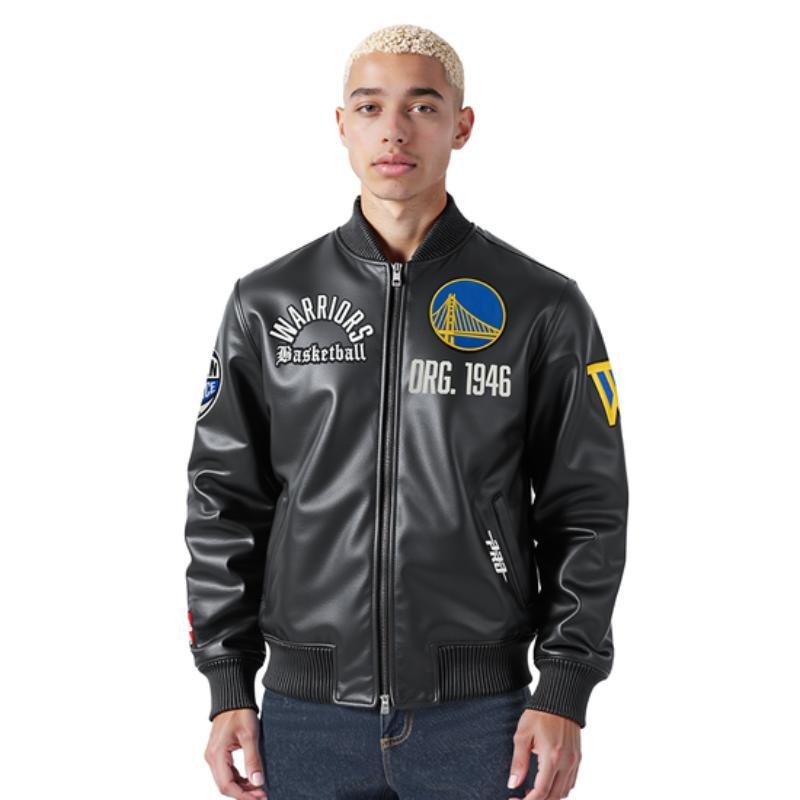Pro Standard プロスタンダード NBA公式 メンズ レザージャケット 革ジャン スタジャン ゴールデンステイト・ウォリアーズ ステフィン・カリー WARRIORSの画像