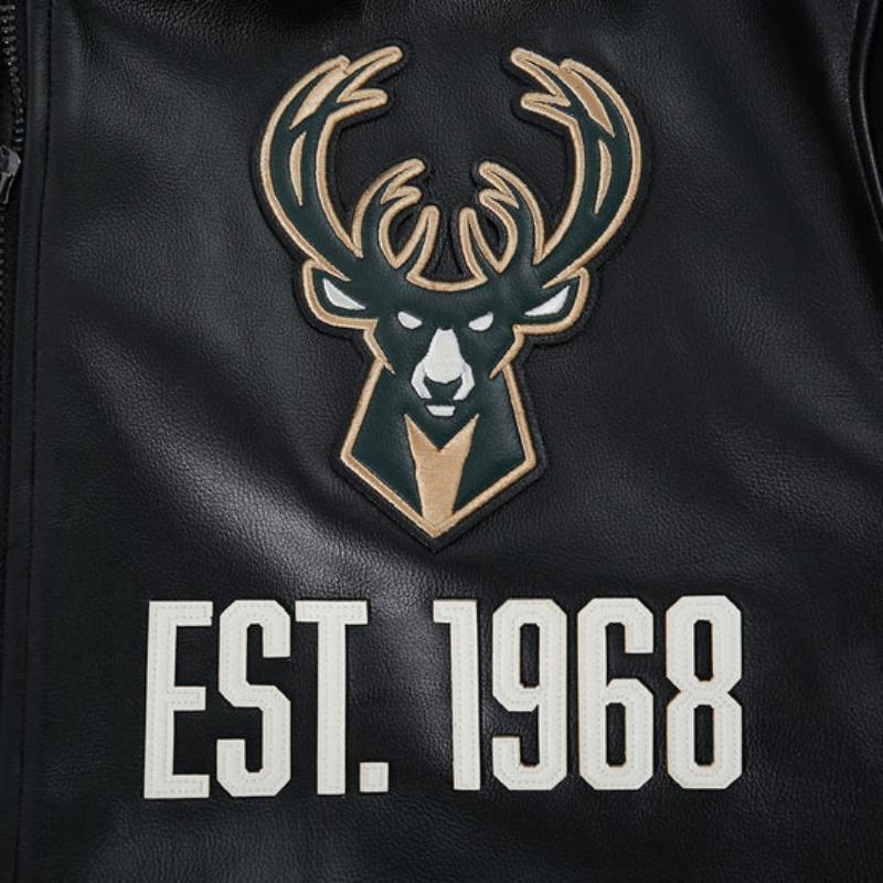 Pro Standard プロスタンダード NBA公式 正規品 メンズ レザージャケット 革ジャン スタジャン ミルウォーキー・バックス MILWAUKEE BUCKSの画像