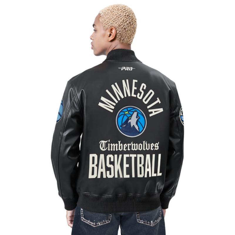 Pro Standard プロスタンダード NBA公式 メンズ レザージャケット 革ジャン スタジャン ミネソタ・ティンバーウルブズ アンソニー・エドワーズ TIMBERWOLVESの画像