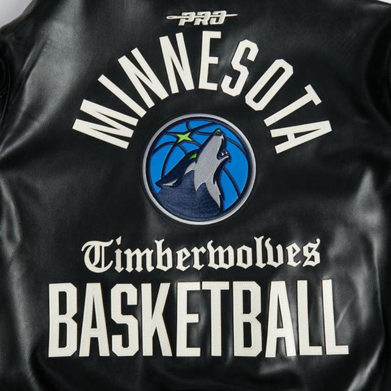 Pro Standard プロスタンダード NBA公式 メンズ レザージャケット 革ジャン スタジャン ミネソタ・ティンバーウルブズ アンソニー・エドワーズ TIMBERWOLVESの画像