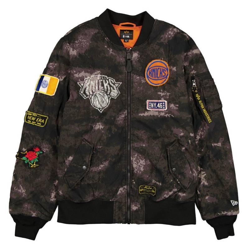 NBA公式 メンズ アウター ジャケット MA-1 スタジャン ボンバージャケット ジャンパー ニューヨーク・ニックス New York Knicks ニューエラxアルファの画像