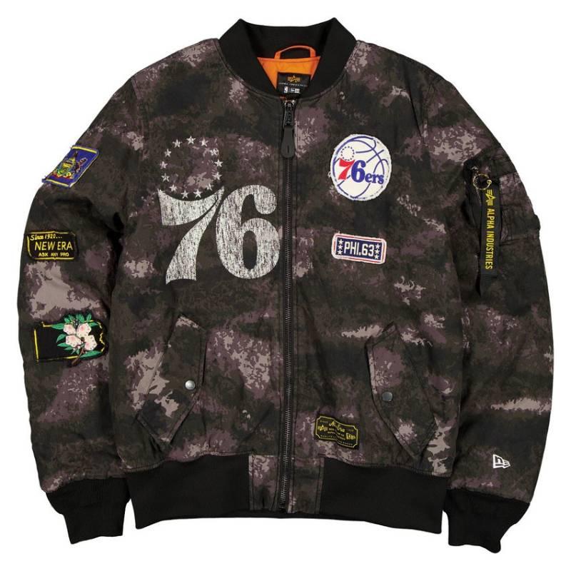 NBA公式 メンズ アウター ジャケット MA-1 スタジャン ボンバージャケット ジャンパー フィラデルフィア・76ers Philadelphia 76ers ニューエラxアルファの画像