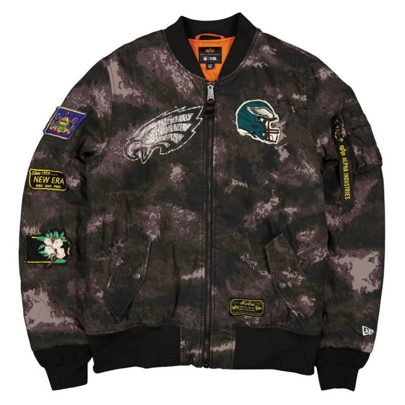 NFL公式 メンズ アウター ジャケット MA-1 スタジャン ボンバージャケット ジャンパー フィラデルフィア・イーグルス Philadelphia Eagles ニューエラxアルファの画像