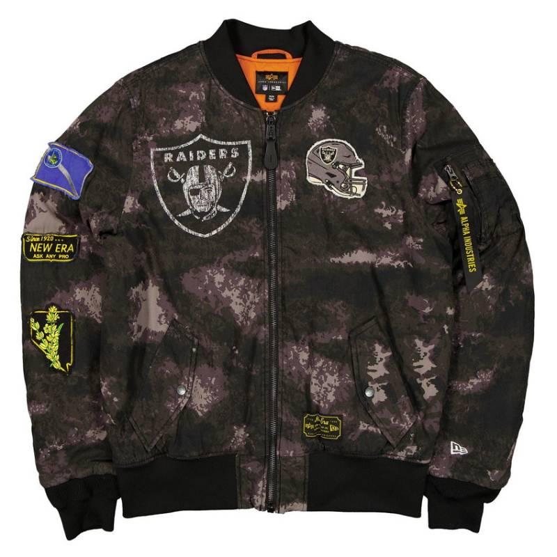 NFL公式 メンズ アウター ジャケット MA-1 スタジャン ボンバージャケット ジャンパー ラスベガス・レイダース Las Vegas Raiders ニューエラxアルファの画像