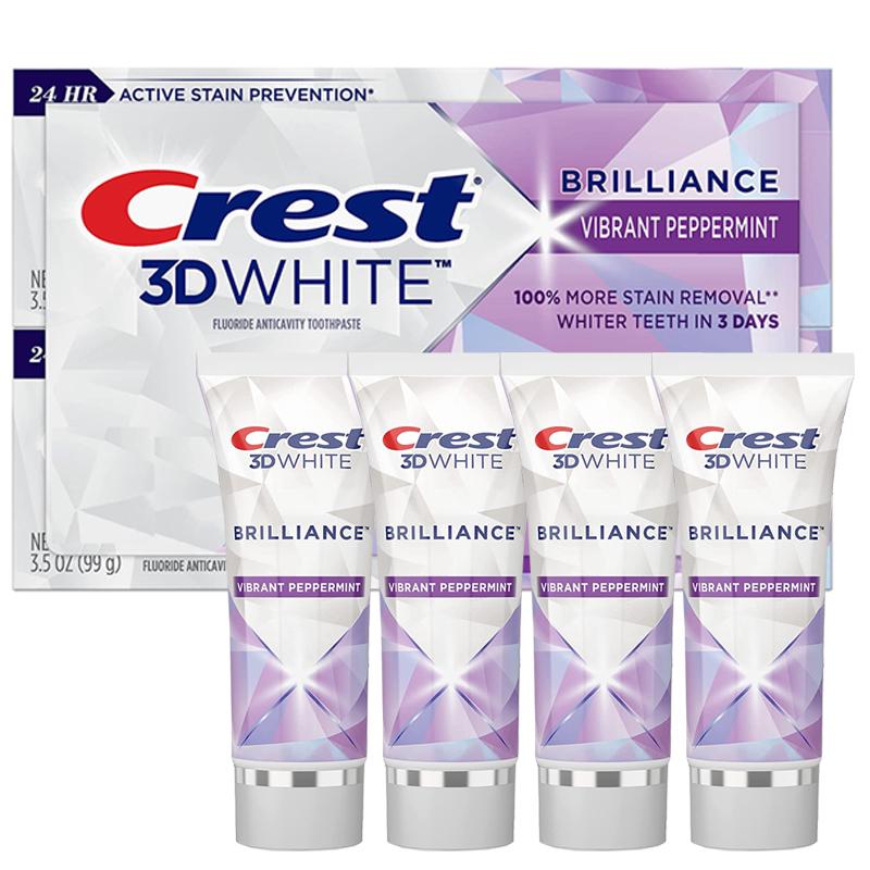 新しいスタイル クレスト３Dホワイトブリリアンス歯磨き粉 早い者勝ち 110g×4個 超お買い得セット Crest 3D White Toothpaste Brilliance MB ペパーミント Whitening