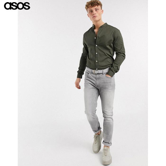 エイソス メンズ カーキ 長袖シャツ スキニーフィット ストレッチ Fm04 2197 1 Us Style Yahoo 店 通販 Yahoo ショッピング