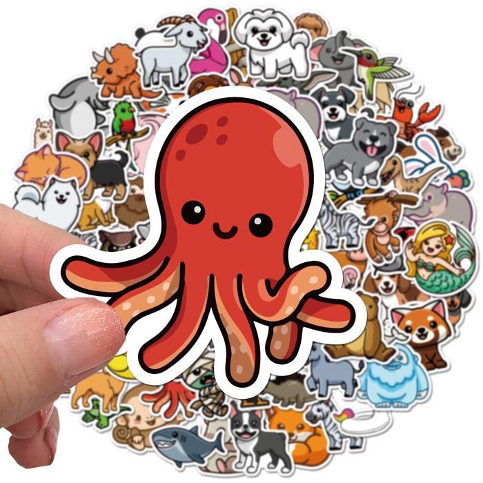 100枚 ステッカー かわいい 動物 アニマル イラスト 防水 耐水 シール