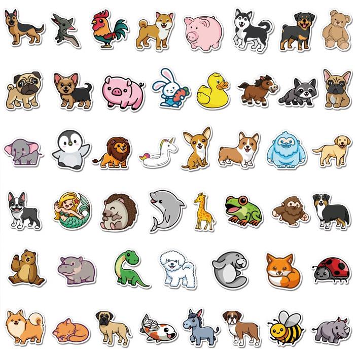 アニマルステッカー　1枚 100枚 ステッカー かわいい 動物 アニマル イラスト 防水 耐水 シール