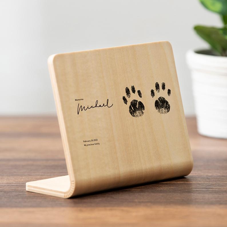 【ペット 手形】ウッドプリントMINI 手形 メモリアルプレート フォトフレーム おしゃれ 北欧 写真立て プリント 名入れ 記念グッズ 木製 |  | 01