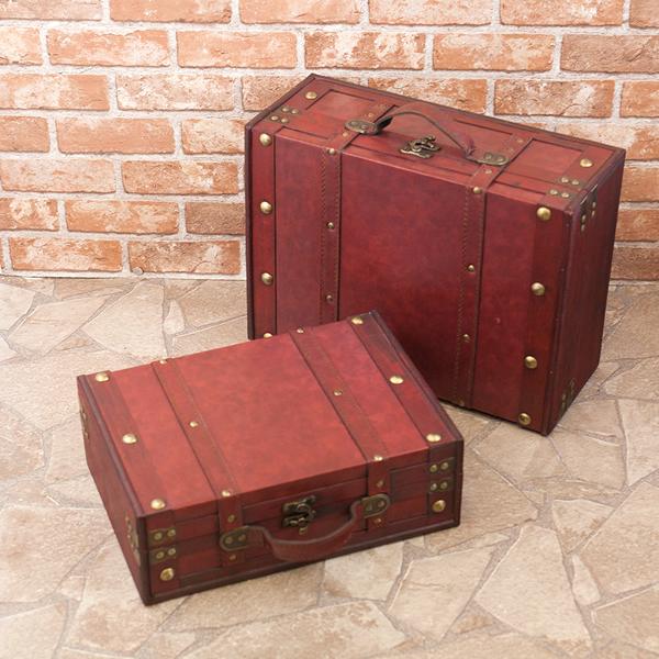 トランク 2個セット 収納ボックス 収納箱 おしゃれ 木製 置き物