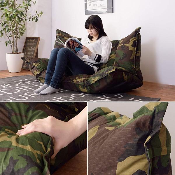 東谷 ソファ 2人掛け ロータイプ リクライニング 脚なし 迷彩柄 ブルー