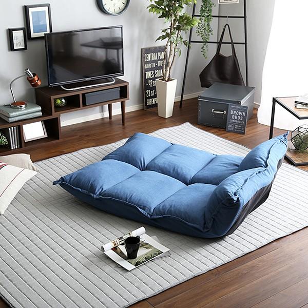 東谷 ソファ 2人掛け ロータイプ リクライニング 脚なし 迷彩柄 ブルー