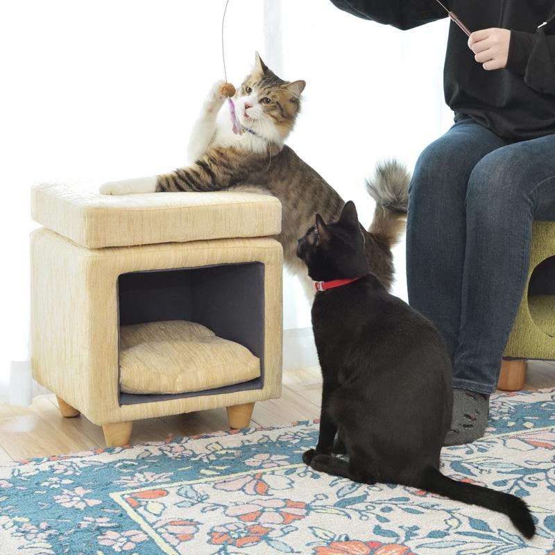 ペットハウス 猫 ねこ スツール 椅子 収納 脚つき インテリア 遊び場 ペット クッション付き かわいい おしゃれ ファブリック素材｜usagi-shop｜16