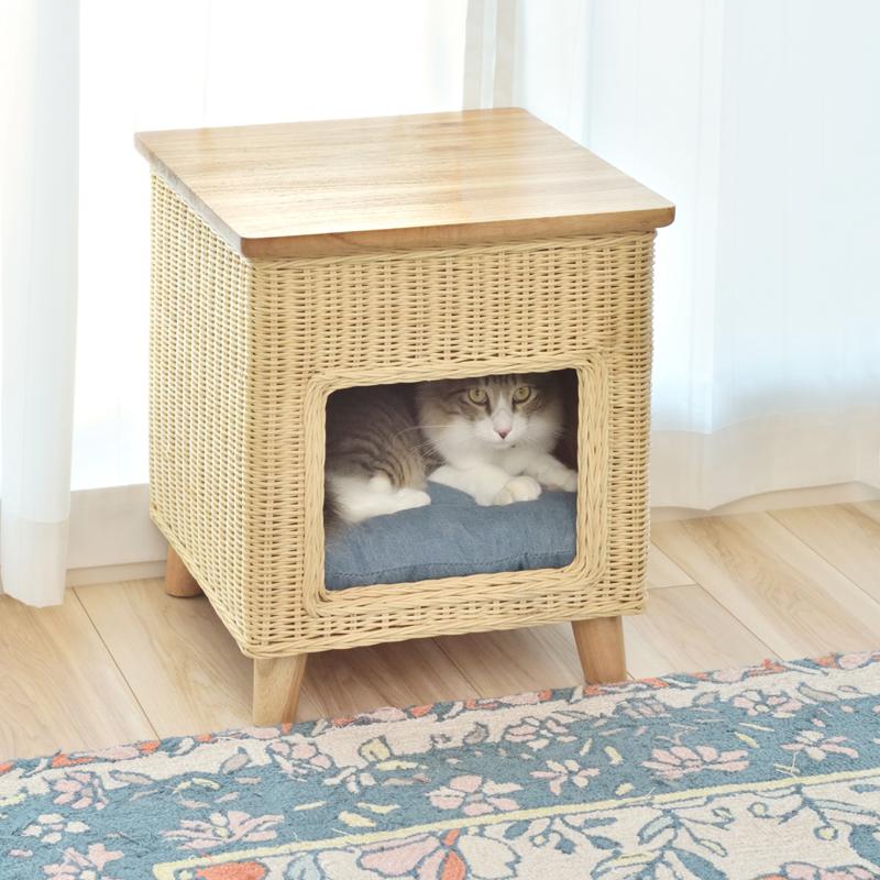 新品・送料込】ペットハウス スツール ラタン クッション 猫