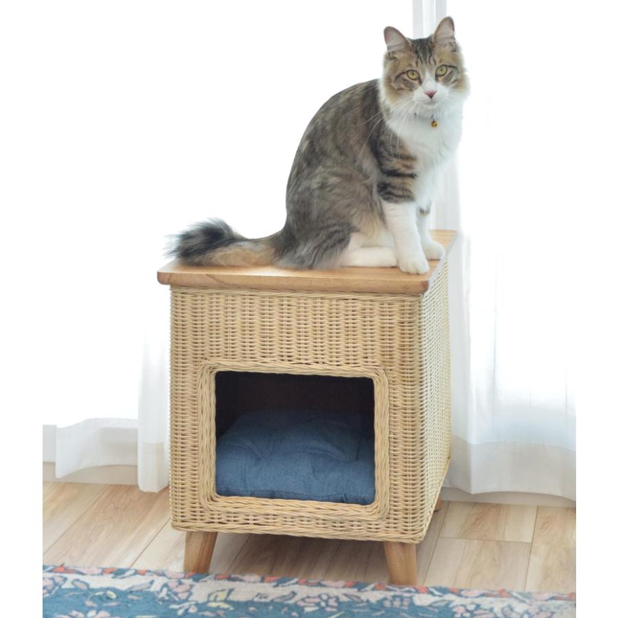 東谷 - 愛玩動物住み処 猫 猫 ねこ 腰かけ 居敷き サイドテーブル 納める 脚付き添い人 室内装飾 カントリー ひな形 ラタン原料品 生まれながら木製 プレイグランド 愛玩動物 座布団付き添い人