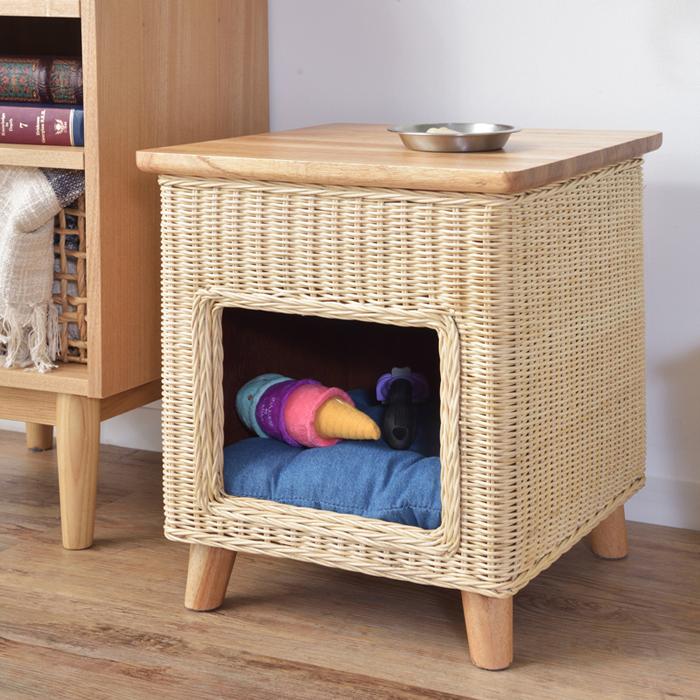 天然木スツール2台セットサイドテーブルねこベットミニ椅子