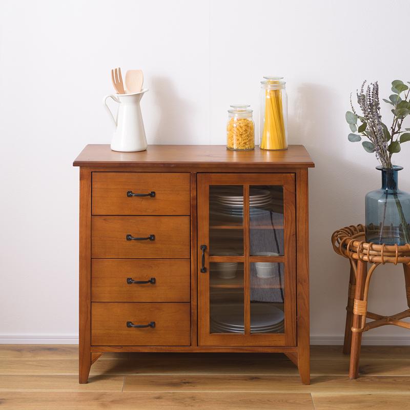 東谷 キャビネット 収納 引き出し チェスト 4段 一体型 食器棚 ミニ