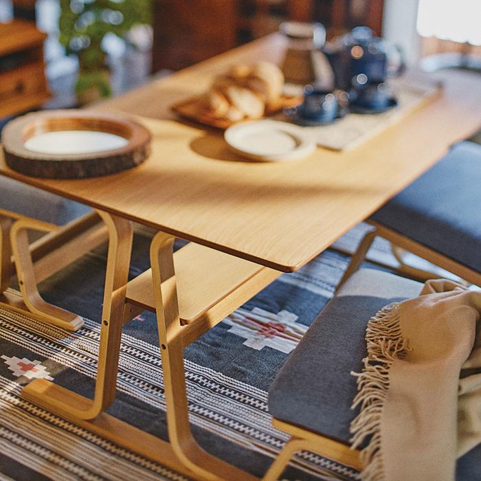 ダイニングテーブル 北欧 シンプル おしゃれ ナチュラル カントリー デザイン 棚付き 収納 ワイド 脚 木製 大型 食卓テーブル 高級感