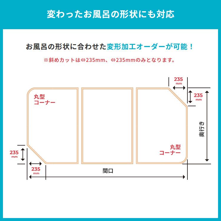 風呂ふた オーダー サイズ 間口111-115cm 奥行86-90cm 変形 加工 冷めにくい フロフタ お風呂の蓋 浴槽の蓋 抗菌 防カビ 日本製 国産 軽い スリム 保温 2枚割｜usagi-shop｜13