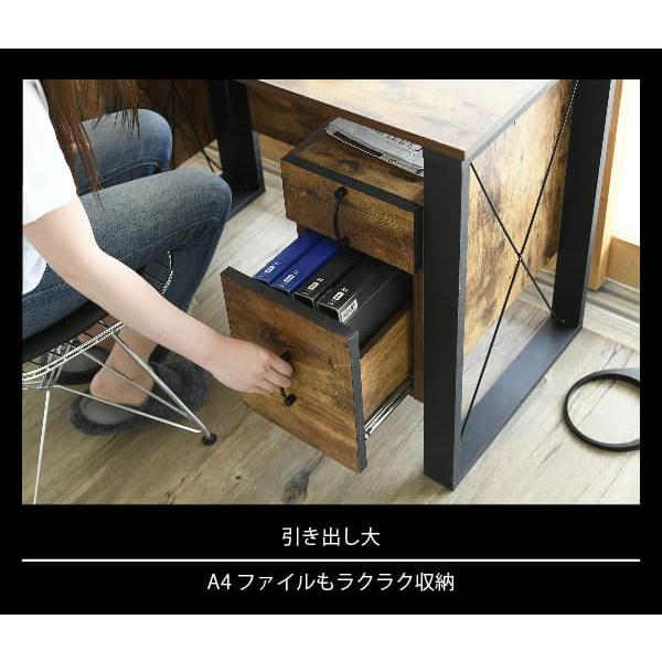 デスク 机 おしゃれ ビンテージ風 引き出し付き_7